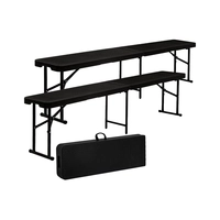 Amanka 2x Wetterfeste Bierbank - Klappbar 183x30x43 - Rattan Look - Kunststoff Sitzbank