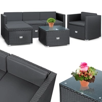 KESSER Polyrattan Lounge Aruba – Gartenlounge für 4-5 Personen Gartenmöbel-Set Sitzgruppe aus 3er Gartensofa, Sessel, Hocker und Beistelltisch mit Sitzkissen - für Garten, Terrasse un