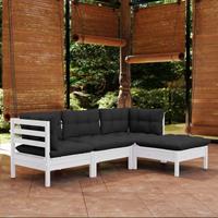 vidaXL 4-delige Loungeset met kussens grenenhout wit