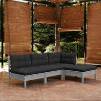 vidaXL 4-delige Loungeset met kussens grenenhout grijs