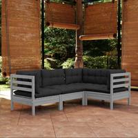 vidaXL 4-delige Loungeset met kussens grenenhout grijs