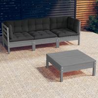 vidaXL 4-delige Loungeset met antracietkleurige kussens grenenhout