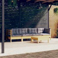 vidaXL 5-delige Loungeset met grijze kussens massief grenenhout