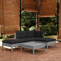 vidaXL 5-delige Loungeset met kussens grenenhout grijs