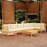 vidaXL 7-tlg. Garten-Lounge-Set mit Creme Kissen Kiefernholz 