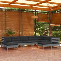 vidaXL 9-delige Loungeset met kussens massief grenenhout grijs