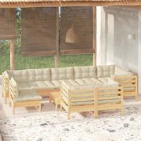 vidaXL 10-tlg. Garten-Lounge-Set mit Creme Kissen Massivholz Kiefer 