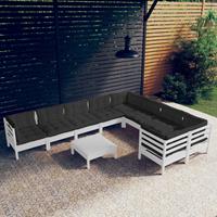 vidaXL 10-delige Loungeset met kussens grenenhout wit