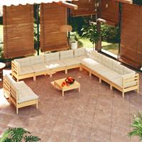 vidaXL 12-tlg. Garten-Lounge-Set mit Creme Kissen Massivholz Kiefer 