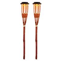 2x Oranje Buiten/tuin Led Fakkel Bodi Solar Verlichting 54 Cm Vlam - Fakkels