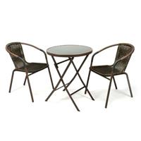 VCM Bistroset Balkonset dunkelbraun Sitzgarnitur Klapptisch + Bistrostuhl Polyrattan