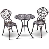 costway 3-Delige buiten bistro set met roestbestendig gegoten aluminium en bladeren ontwerp balkon tafel en stoelen meubelen