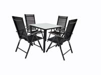 VCM Alu Sitzgruppe 80x80 Mattglas Gartenmöbel Gartengarnitur Tisch Stuhl Essgruppe Gartenset, inkl. 2 Stühle schwarz
