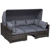 Outsunny Polyrattan Lounge-Set mit Sonnendach, Kissen und Beistelltisch grau