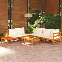 vidaXL 4-tlg. Garten-Lounge-Set mit Cremeweißen Kissen Akazienholz 