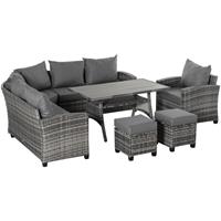 Outsunny 7-tlg. Polyrattan Gartenmöbel Grau - grau