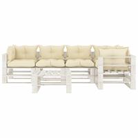 vidaXL 6-delige Loungeset met crèmekleurige kussens pallet hout