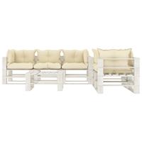 vidaXL 6-delige Loungeset met crèmekleurige kussens pallet hout