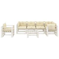 vidaXL 7-delige Loungeset met crèmekleurige kussens pallet hout
