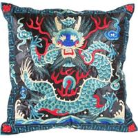 Fine Asianliving Kussenhoes Volledig Geborduurd Blauw Zwart Draak