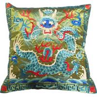 Fine Asianliving Kussenhoes Volledig Geborduurd Groen Draak 40x40cm