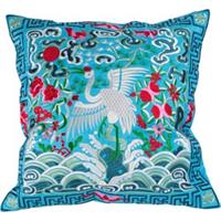 Fine Asianliving Chinese Kussen Volledig Geborduurd Blauw Kraanvogel