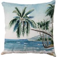 Clayre & Eef Kussenhoes 45*45 cm Blauw, Groen, Bruin Polyester Palmbomen Sierkussenhoes