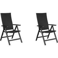 Hioshop Kars 2 x tuinstoel, verstelbare rug, 6 posities, zwart/zwart.