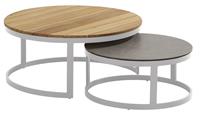 Taste by 4SO Stonic 2 bijzettafeltjes - Ø 80 cm en Ø 60 cm - Frost Grey - Teak/ceramiek - 