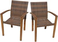 Garden Pleasure Gartenstuhl TOPEKA, (Set), 2 St., 2er Set, Akazie/Polyrattan, stapelbar, coffee