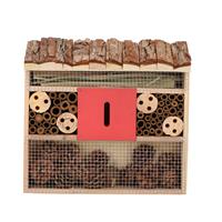 Lifetime Garden Insectenhotel huisje schorsen dak en rood middenvak 30 cm -