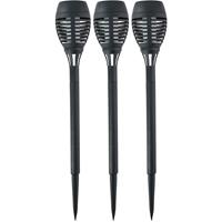 Grundig Set van 3x stuks Horror decoratie solar LED vlam tuinfakkels zwart 48 cm -