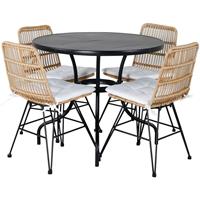 Hioshop Nicke tuinmeubelset tafel Ø90cm en 4 stoel Viga zwart, naturel, wit.