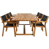 Hioshop Plankton tuinmeubelset tafel 100x220cm en 6 stoel Venice zwart, naturel.