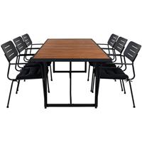 Hioshop Khung tuinmeubelset tafel 100x200cm en 6 stoel Nicke zwart, naturel.
