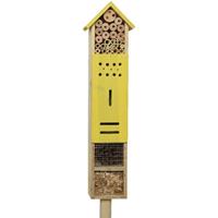 Decoris Geel insectenhotel huisje 118 cm op paal/steker -