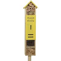Decoris Geel insectenhotel huisje 118 cm op paal/steker -