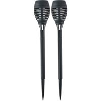 Grundig Set van 2x stuks Horror decoratie solar LED vlam tuinfakkels zwart 48 cm -