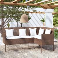 Loungebank met kussens L-vormig poly rattan bruin