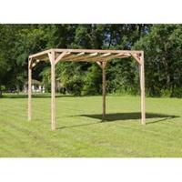 Express Vrijstaande pergola hout 2x5 meter met zand kleurig harmonicadoek