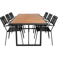Hioshop Khung tuinmeubelset tafel 100x200cm en 6 stoel armleuning Lindos Zwart