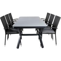 Hioshop Virya tuinmeubelset tafel 100x200cm en 6 stoel Anna zwart, grijs.