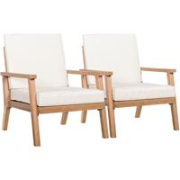 Outsunny 2 Gartensessel aus Naturholz, mit Sitzpolstern, Braun+Beige, 66 x 77,5 x 74,5 cm (je Sessel)
