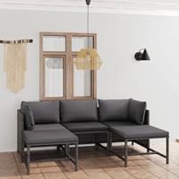 vidaXL 5-delige Loungeset met kussens poly rattan grijs