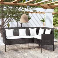 vidaXL Sofa in L-Form mit Kissen Poly Rattan Schwarz 