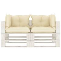 vidaXL Garten-Palettensofa 2-Sitzer mit Creme-Kissen Holz 