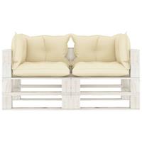 vidaXL Garten-Palettensofa 2-Sitzer mit Creme-Kissen Holz 