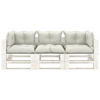 VIDAXL Garten-palettensofa 3-sitzer Mit Beigen Kissen Holz