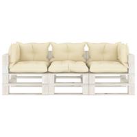 VIDAXL Garten-palettensofa 3-sitzer Mit Creme-kissen Holz