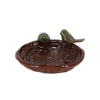 Vogelbad/voederschaal - nest - bruin teen - D22 x H8,3 cm - drinkschaal voor tuinvogels - Vogelvoederhuisjes